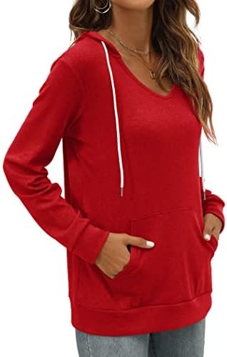 Kangaroo Pocket Hoodies for Womens V Neck Lightweight Sweatshirts Long Sleeve Tops