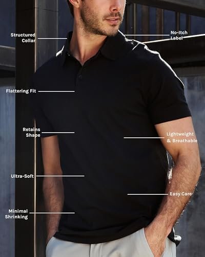 Polo Shirts for Men - Comfortable Fit Collared Shirt Men S - 4XL Fitted Short Sleeve Classic Golf Shirts