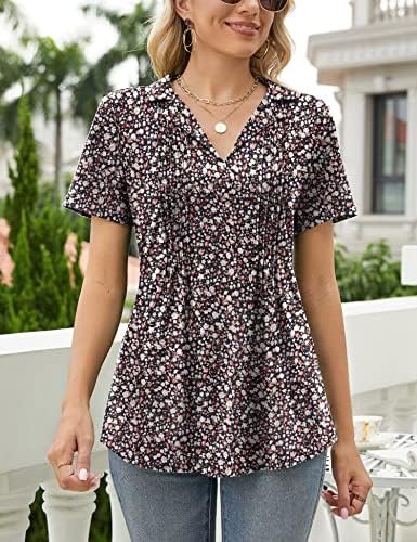 Womens Short Sleeve Polo T Shirts V Neck Summer Basic Tops Fashion Business Casual Work Blouse S-XXL