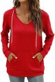 Kangaroo Pocket Hoodies for Womens V Neck Lightweight Sweatshirts Long Sleeve Tops