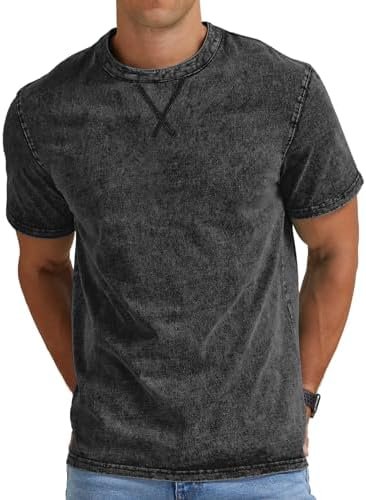 Mens Distressed Cotton Shirts Vintage Longline Crew Neck T-Shirt