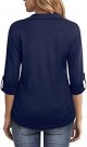 Women's 3/4 Sleeve Blouse V Neck Collared Shirts Ladies Tunic Tops