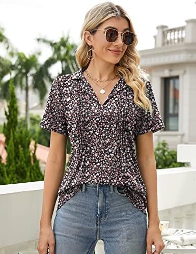 Womens Short Sleeve Polo T Shirts V Neck Summer Basic Tops Fashion Business Casual Work Blouse S-XXL