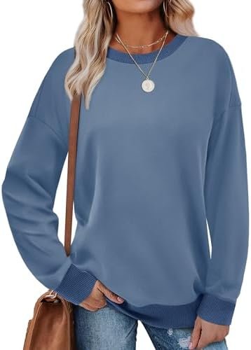 Sweatshirts for Women Long Sleeve Loose Fit Tops Color Block Ribbed Trim Fashion