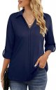 Women's 3/4 Sleeve Blouse V Neck Collared Shirts Ladies Tunic Tops