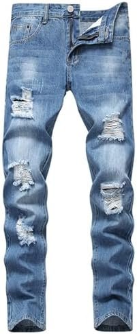 Men's Casual Autumn Hip Hop Loose Frayed Pants Distressed Rip Trousers Loose Wide Men's Pants Mens Jeans Big and