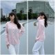 Button Down Shirts for Women Casual Pleated Long Sleeve Shirt Textured Loose Fit Collared Blouse Tops