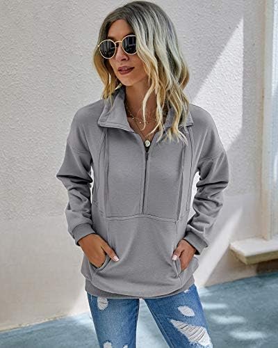 Women's Casual Long Sleeve Lapel Zipper Sweatshirt Drawstring Loose Pullover Tops