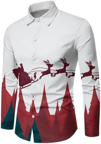 Male Autumn and Winter Christmas Theme Long Sleeve Shirt Lapel All Print Printed Cotton Polyester Long Sleeve