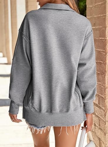 Women's Sweatshirts Casual Loose Button Pullover Top Reverse Seam High Low Split Fall Fashion Outfits