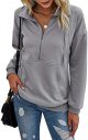 Women's Casual Long Sleeve Lapel Zipper Sweatshirt Drawstring Loose Pullover Tops