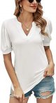 Women Casual V-Neck T-Shirts Loose Puff Short Sleeve Tops Tunic Blouses