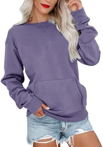 Sweatshirt for Women Long Sleeve Sweatshirt Casual Solid Pullover Loose Fit Sweatshirt with Pocket