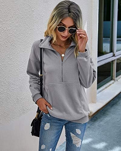 Women's Casual Long Sleeve Lapel Zipper Sweatshirt Drawstring Loose Pullover Tops