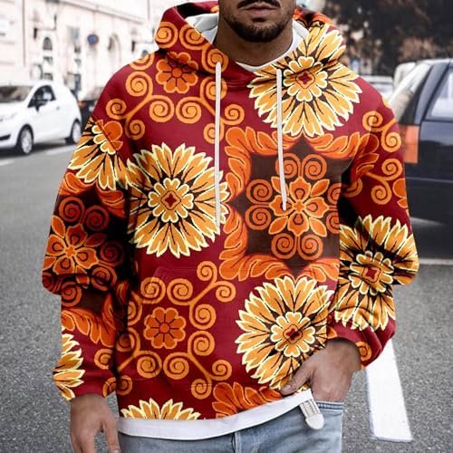 Men African Wind Long Sleeve Prints Warm Hoodie Pullover Tops Sweat Slipper Size 13