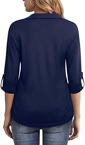 Women's 3/4 Sleeve Blouse V Neck Collared Shirts Ladies Tunic Tops