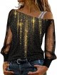 Cold Tops Loose Shoulder Sequin T Shirt Casual Long Print Splice Women Blouse Women's Blouse Tight